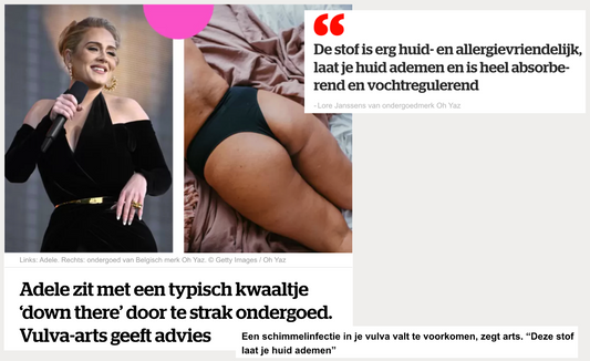 Adele schimmelinfectie candida infectie vaginale irritatie gezond ondergoed ademend absorberend katoen ondergoed bamboe synthetisch ondergoed ecovero lore janssens ohyaz oh yaz
