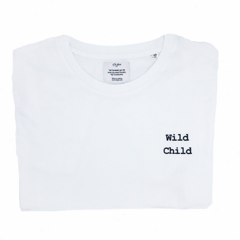 WILD CHILD T-shirt | OH YAZ Beyoncé inspired fashion white Tee witte t-shirt minimalistic quote statement T-shirt sustainable clothing brand ecofashion duurzame mode ikkoopbelgisch made in Antwerp